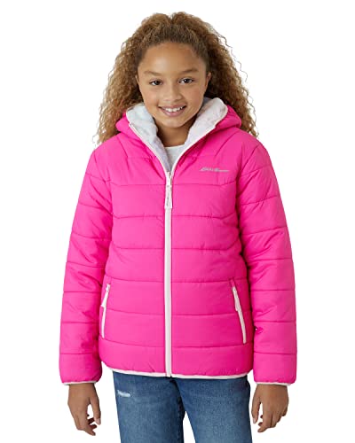 Image of Eddie Bauer Girls' Reversible Jacket - Deer Harbor Waterproof Lightweight Puffer Coat with Faux Shearling Lining (5-20)