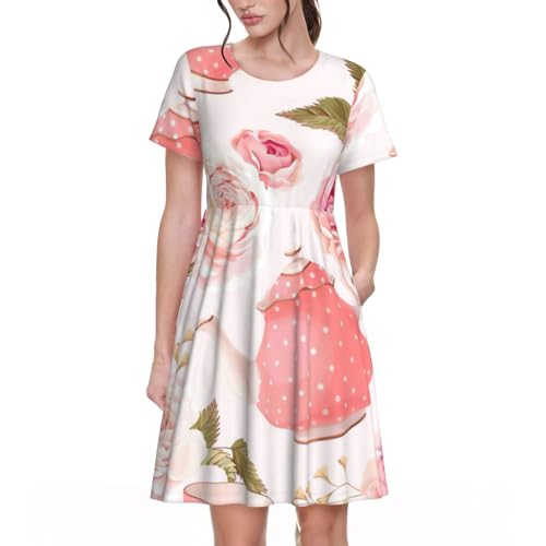 Robe d'été tasses à thé et roses fluide pour rester élégante