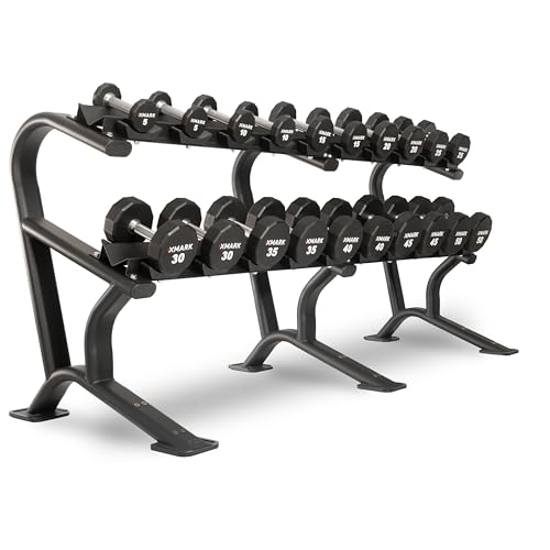 XMARK 5-50 lb Commercial 12-Sided Dumbbells Weight Set with Storage Rack, 550 lb Urethane Dumbbell Set, 10 Pair (5 lb to 50 lb) with Weight Storage XMARK 5-50 lb Commercial 12-Sided Dumbbells Weight Set with Storage Rack, 550 lb Urethane Dumbbell Set, 10 Pair (5 lb to 50 lb) with Weight Storage