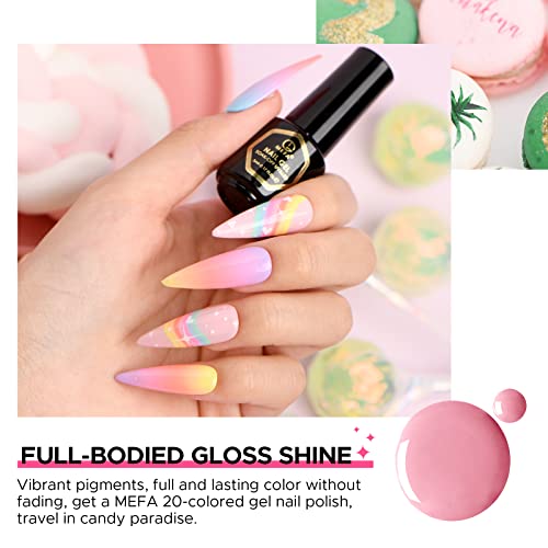 Mefa Gel Nail Polish Set Spring Summer, Pastel Hot Pink Sage Green Blue Cotton Candy Colors Easter Nail Gel Kit With No Wipe Mirror & Matte Top And Base Coat For Starter Soak Off Nail Art Salon Design Manicure 23 Pcs #TOP3