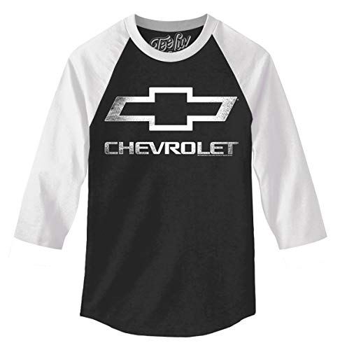 Tee Luv Chevrolet Logo Raglan Jersey - Chevy 3/4 Sleeve Shirt (Black and White) (XL)