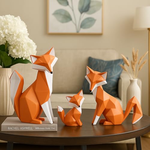 Image of Fox Family Statues Home Decor | Cute and Stylish | (Pack of 3 Pieces, Orange Color)