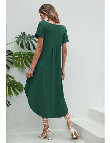 Image of Ekouaer Long Nightgowns for Women Short Sleeve House Dress with Pockets V Neck Sleepshirts Side Split Sleepwear S-4XL