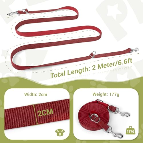 PETCOOZ Hundeleine 2 m Verstellbare Schleppleine mit 2 Karabiner, Verdickte Doppelleine Führleine für Kleine Mittelgroße Hunde, Freihandleinen Übungsleine aus Nylon, Weinrot