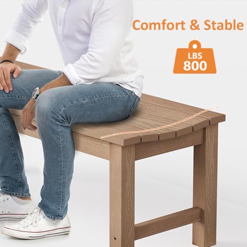 Image of Outdoor Bench Set of 2, 2-Person Patio Backless Benches, HIPS Weatherproof Garden Bench that Never Rot and Fade, Suit for Backyard, Church, Patio, Deck and Entryway (Teak)
