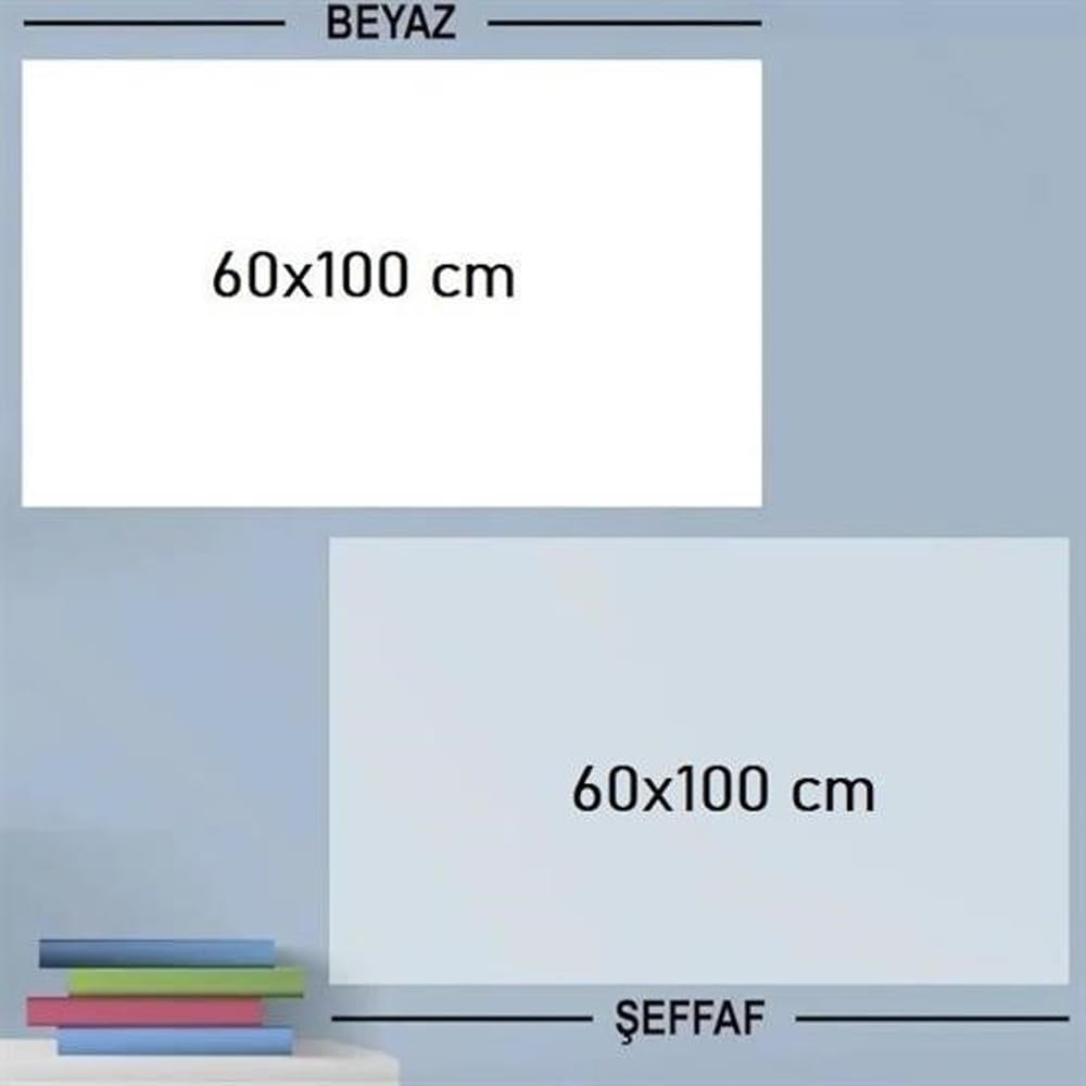 GüncelÇarşı 2'li Paket 60x100 cm 1x Beyaz, 1x Şeffaf Yapışkansız Tutunan Statik Pratik Yazı Tahtası, Çok Amaçlı, Duvara, Cama Yapışkansız Tutunur, Ders Çalışma Yazı Tahtası Manyetik Duvar Sticker