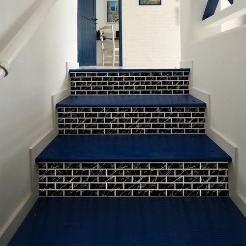 Baldosas Adhesivas Pared Negro Blanca Azulejos Adhesivos Cocina PVC Autoadhesivo Vinilos de Pared Decorativos Azulejos Adhesivos Baño Impermeable Azulejos Adhesivos Extraíble 15x30cm/2pcs