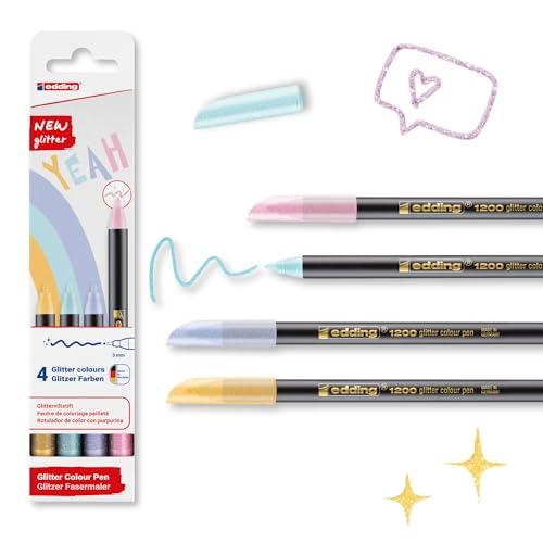 Edding 1200 - Pack de 4 Rotuladores con Purpurina - Tonos Pastel - Pinta Redonda de 3mm