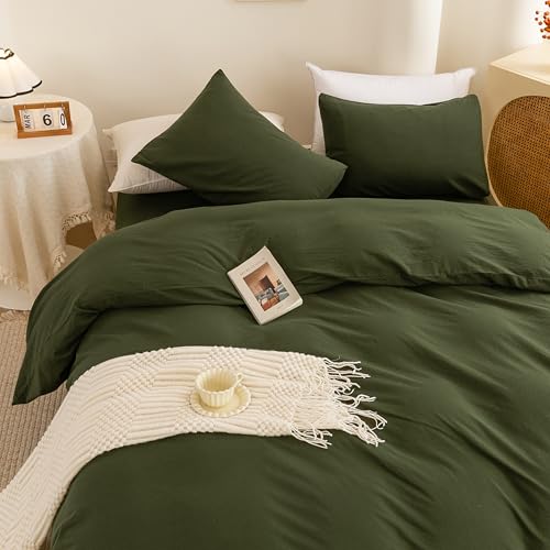 Image of ECOCOTT 3 Pieces Duvet Cover Set Oversized King Size 100% Washed Cotton 1 Duvet Cover with Zipper and 2 Pillowcases, Ultra Soft and Easy Care Breathable Cozy Simple Style Bedding Set (No Comforter)
