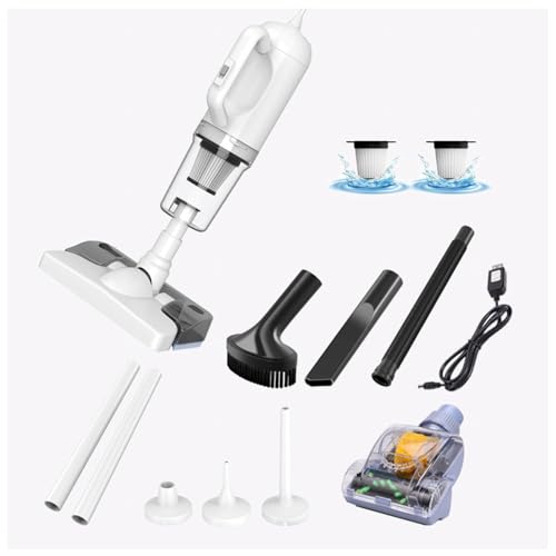 LRF-yxkj Aspiradora Fregona Sin Cable 5 in 1 Batería Recargable USB,Depósito 200 Ml, Aspirador Sin Cable Potente con 2000mah*3 Baterías para Mascotas/Alfombras/Coche/Suelos Duros/Cama
