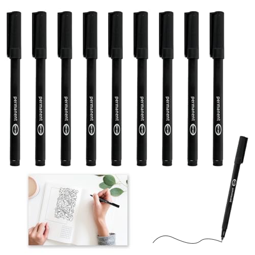 Qneneam 10-Pack Fine Tip Permanent Marker Pens, Waterproof Pen Black and Quick-Drying Ink, Smear-Proof Markers for Wood Metal