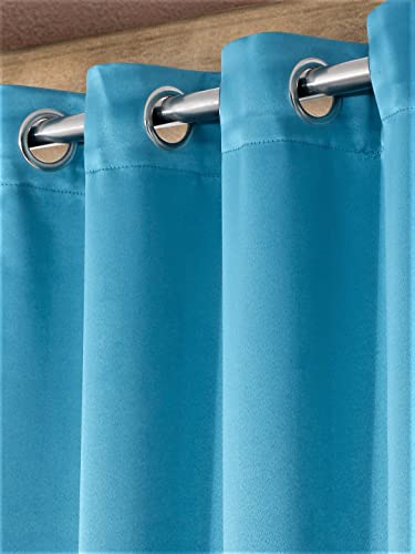 Image of Home Sizzler 1 Piece Solid Blackout Eyelet Polyester Door Curtain - 7 Feet, Aqua