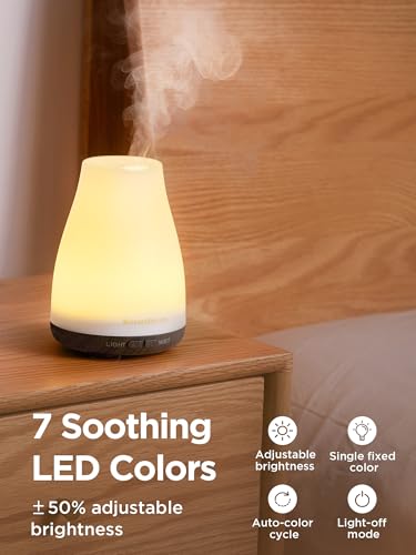 Image of InnoGear Essential Oil Diffuser, Ultrasonic Diffusers for Home Aromatherapy Humidifier for Bedroom Room 7 Colors LED 2 Mist Mode Auto Off, Brown Base