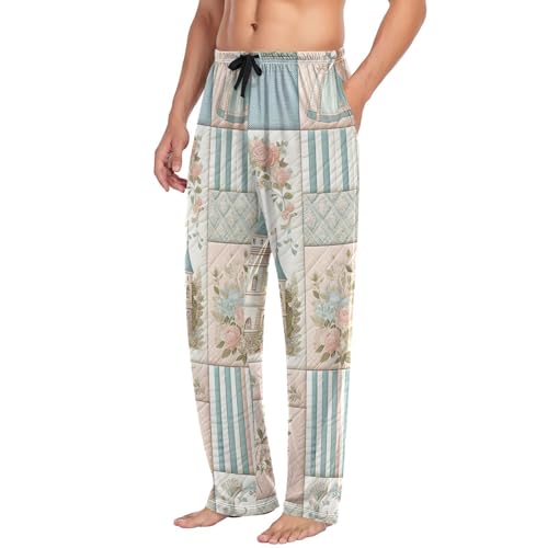 Men's Pajama Pants Elegant Checkered Castles Sleep Pajama Lounge Pant with Pockets, Elastic Waistband4