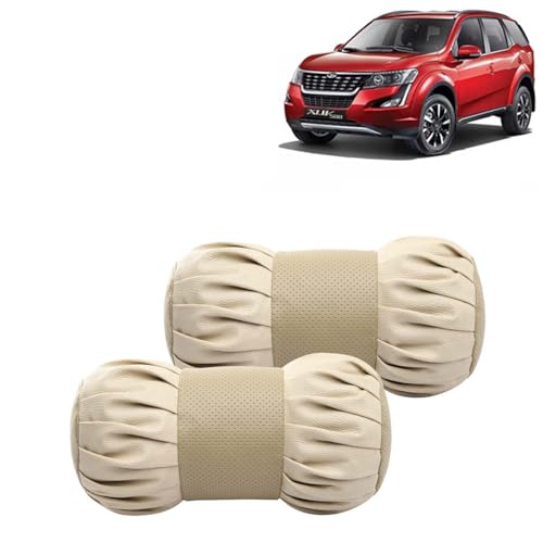 Kingsway Dumbbell Shape Neck Rest Cushion for Mahindra XUV 500 2018 – 2021, Leatherette, Beige, Set of 2 Piece