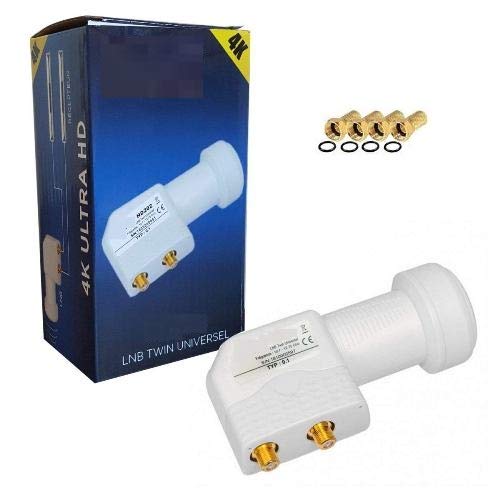 LNB Twin Parabole 2 Sorties 0.1dB - Compatible 4K Full HD - Avec 4 Fiches F Gold