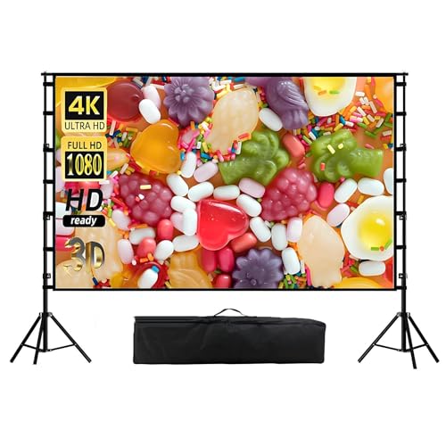 Portatile Schermo Proiettore con Treppiede 84-180 Pollici, 16:9 HD Telo Proiettore con Borsa per Interni ed Esterni, Home Cinema, Giardino(180inch(16:9))