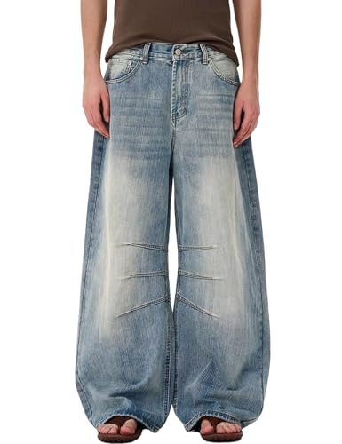 Men Baggy Jeans Y2K Vintage Wide Leg Skater Jeans Loose Fite Denim Pants Trousers Streetwear
