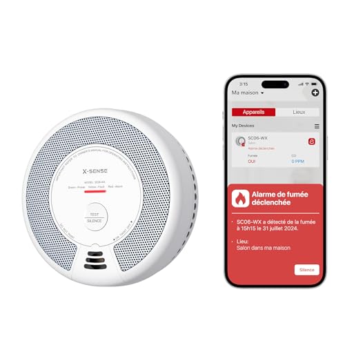 X-Sense Wi-FI Détecteur de Fumée et de Monoxyde de Carbone Connecté avec Pile remplaçable,...