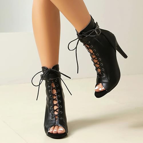 Image of UTIKLIOU Women's Mesh Sandals Peep Toe High Top Sandals Lace Up Summer Boots Buckle Strap Party Sexy Pump Shoes Open toe