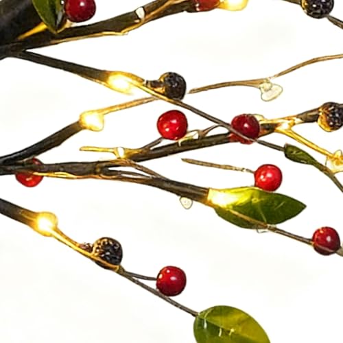 Árbol de flores de bayas rojas con luces LED para decoración de mesas y salón 7
