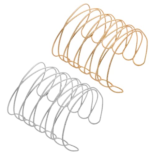 Lurrose 2 Pulso Feminino Camada Braçadeira Ajustável Manguito Braço Superior Aberto Pulseiras de Our