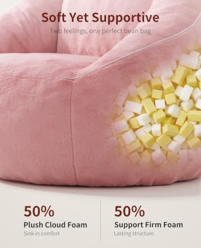 Image of Relefree Cafy Pink Bean Bag Chair for Adults,Oversized Reading Chair with Armrests,Memory Foam Filling Comfy Chair,Giant Cozy Adult Bean Bag Chair,Large Lazy Living Room Chair for Bedroom,Pink Rose