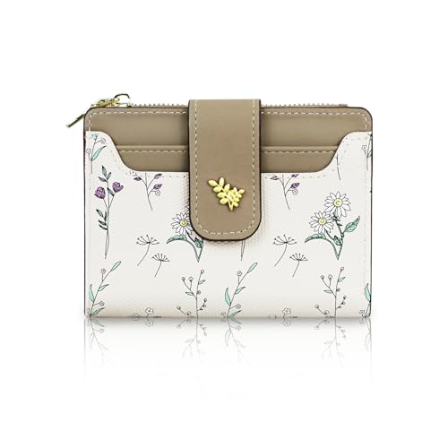Andiker Small Wallet Women, Bifold Coin Purse with 1 ID Window and 1 Zipper Pocket, Women Wallet for Shopping (khaki)