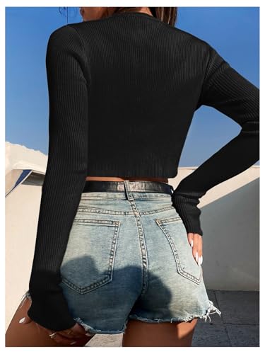 SOLY HUX Women's Tie Front Cardigan Ribbed Knit Long Sleeve Crop Tops V Neck Shirts Knitwear2