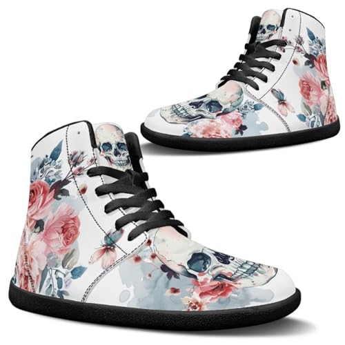 Jeiento Skull High Top Barefoot Running Shoes Breathable Sneaker for Men