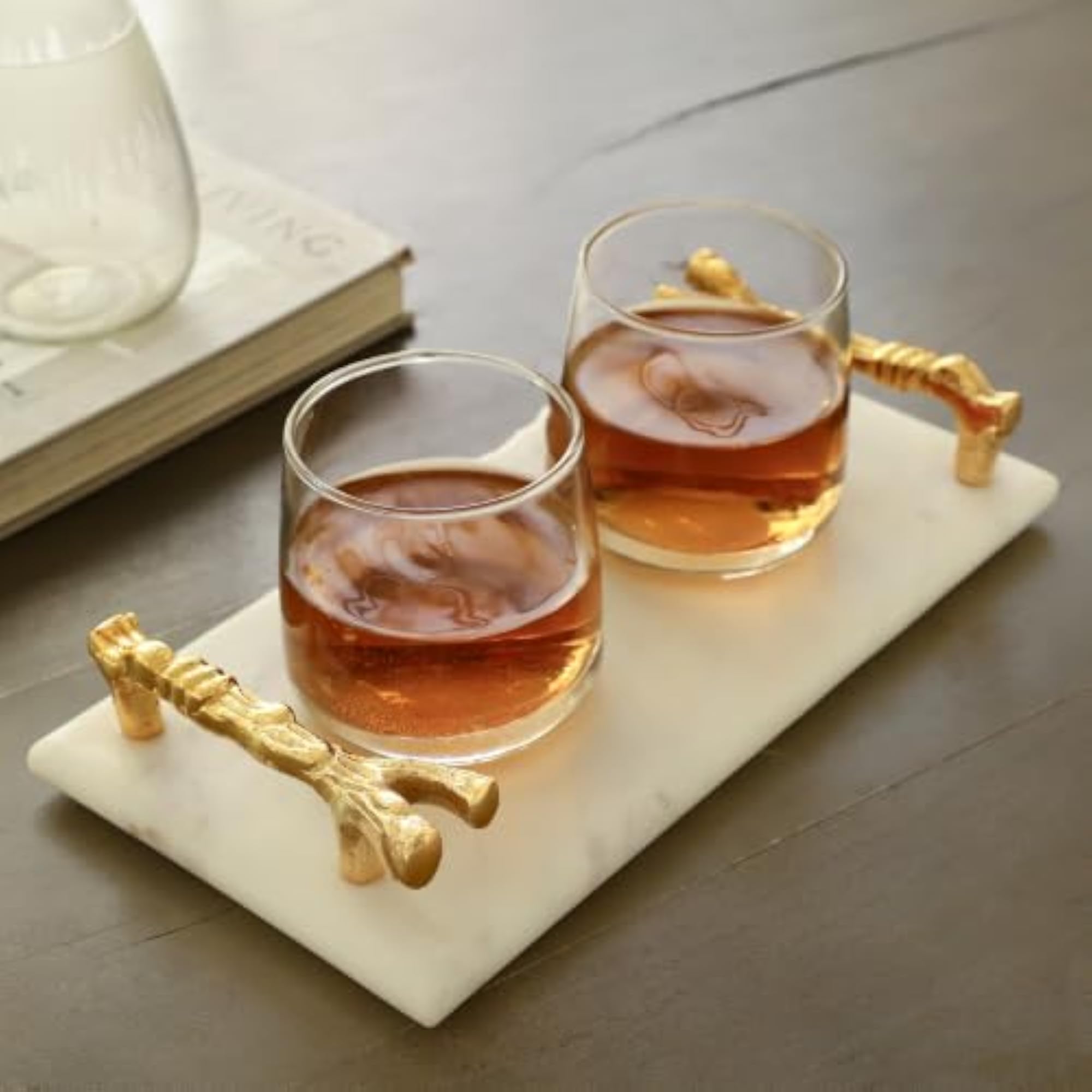 Gilded Elegance Marble Serving Tray