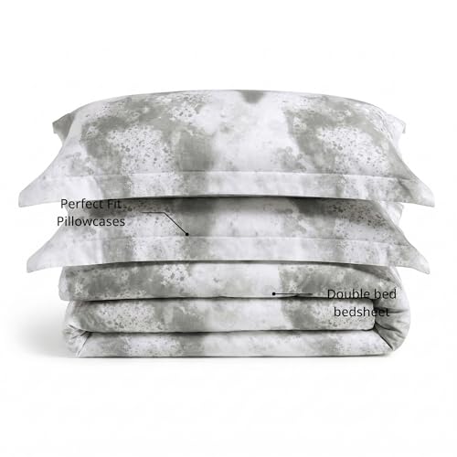 Image of VELOURA Tie-Dye Bedsheet Set, 100% Cotton, King Size 108x108 Inches, 300 Thread Count, with 2 Pillow Covers (Grey)