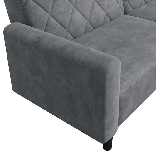 Yaheetech 2 Sitzer Sofa mit Schlaffunktion, 159cm Sofabett aus Samtstoff, Kleine Schlafcouch, 140,5 × 94 cm Liegefläche, für Wohnzimmer/Schlafzimmer, Dunkelgrau