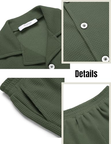 Image of Arshiner Toddler Boys 2 Piece Summer Outfits Waffle Knit Short Sleeve Button Down Shirt & Casual Shorts Sets Size 2-7