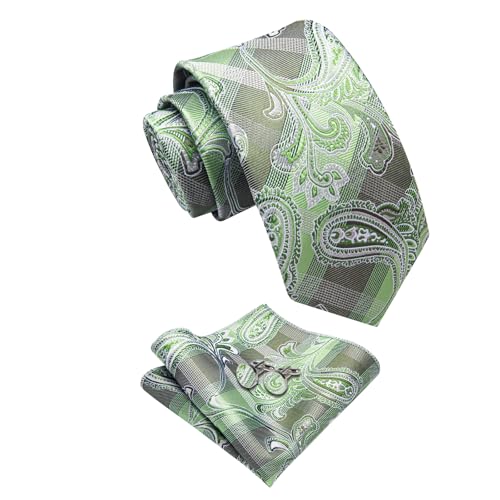 Image of YourTies Silk Paisley Floral Tie and Pocket Square Cufflinks with Lapel Pin Sets for Men 5PC Wedding Party