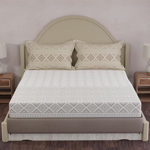 Image of Layers 100% Cotton King Size Bedsheet Set | Grey & White Ethnic Print | 120 TC Forever Collection | Soft & Breathable | Washable Bedsheet with 2 Pillow Covers | All Season