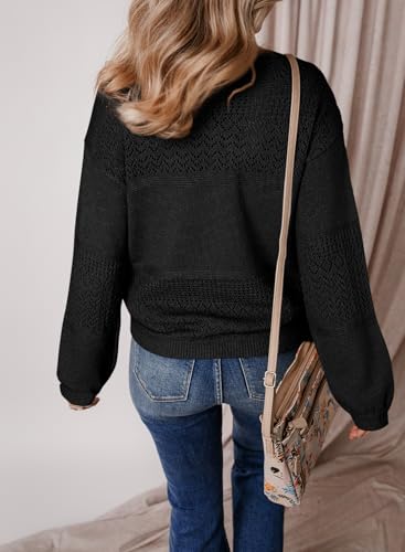 Image of SHEWIN Women's Sweaters Casual Long Sleeve V Neck Crewneck Lightweight Crochet Pullover Sweater Tops