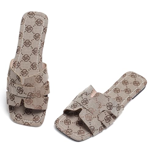 Image of Women's Dressy Casual Flat Sandals, Elegant Comfortable Slip-On Slides with Textured Upper, Versatile Dressy Style for Everyday Wear