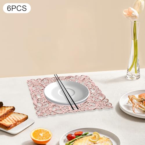 6 Platos cuadrados plásticos Rosy Gold miniatura 5