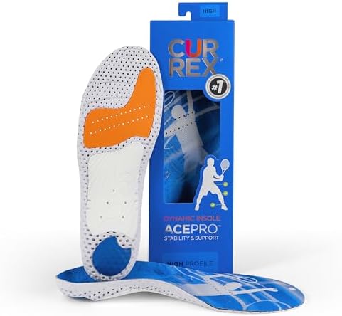 CURREX AcePro - Arch Support Insoles for Tennis, Basketball, Volleyball, Padel, Increase Performance & Agility, Court Based Sports Inserts, Men and Women, High Arch - Blue, M (Mens 7-8.5 / Womens