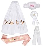 【Ideal Regalos Despedida de Soltera para Novia】 Estos bride to be accesorios también se pueden utilizar como regalo para tus hermanas o mejor amiga. bride to be banda faja y velo accesorios de despedida de soltera para mujer con faja de boda de oro rosa como pancarta, velo de novia blanco, liga de novia. Regálate una despedida de soltera especialmente atractiva con las letras "Bride to Be", ¡un bonito diseño que destacará entre tú o tu hermana!