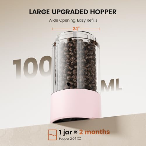 Image of Electric Salt and Pepper Grinder Set - Rechargeable Automatic Salt and Pepper Shakers, Kitchen Appliances with External Adjustable Coarseness, Larger Hopper for Cooking, Home Gifts(2 Pack,Pink /Pink)