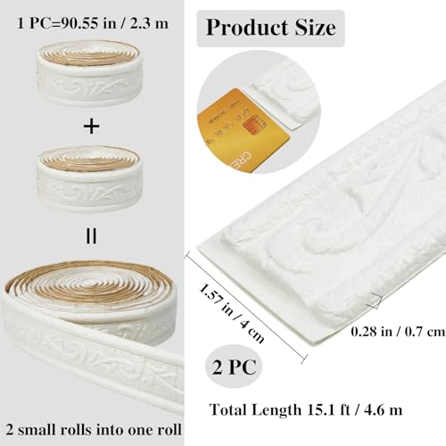 WAPANE 457.2 cm x 4.0 cm 3D Wall Edging Self Adesivo, Padrão Molding Peel and Stick Wallpaper Border
