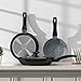 cooper pan Faraday Non-Stick Frying Pans, Granite Frying Pans with Stone-Derived Coating, Aluminum Cooking Pan with Universal Lid, 3PCS, Black