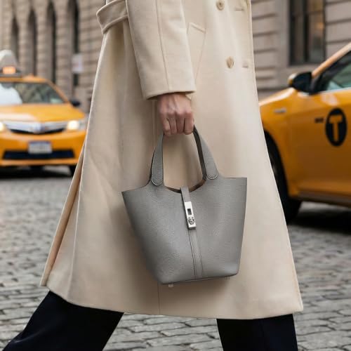 Image of Tote Bag for Women Vegan Leather Bucket Purse for Women Top Handle Handbag Shoulder Bag with Detachable Small Purse