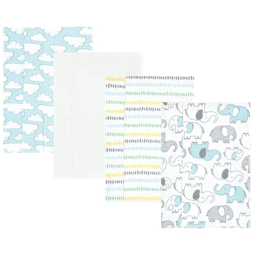 Image of Hudson Baby Unisex Baby Cotton Flannel Burp Cloths, Neutral New Elephant 4-Pack, One Size