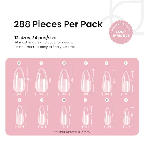 Image of Beetles Gel Nail Tips Medium Almond Etch X, 12 Sizes 288 PCS