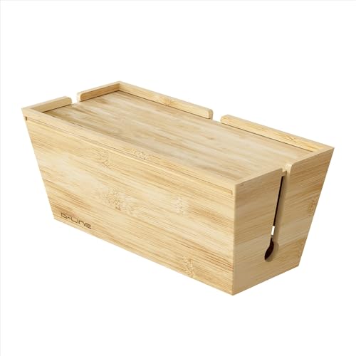 D-Line Bamboo Cable Tidy Box | Natural Cable Management Box for Extension Leads & Wires | Eco-Friendly Wire Organiser with Sliding Lid | Stylish Way to Hide Cables at Home or Office