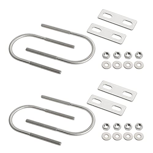 Image of Round U-Bolts 1.97 inch(50mm) Inner Width M6 Thread 304 Stainless Steel Silver with Plates Nuts Flat Washers for Car /RV /Trailer Bumper, 4Pcs