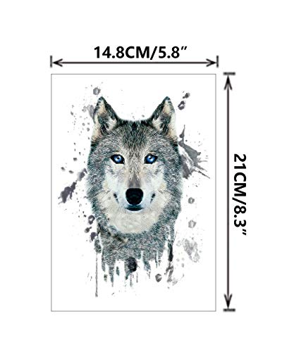 Wolf Temporary Fake Tattoo Stickers For Man Half Arm Size L8.3"xW5.8"